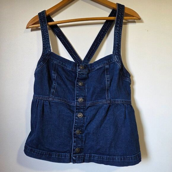 EUC AMERICAN EAGLE X BACK DENIM BUTTONED TANK TOP SIZE XL - Picture 1 of 13